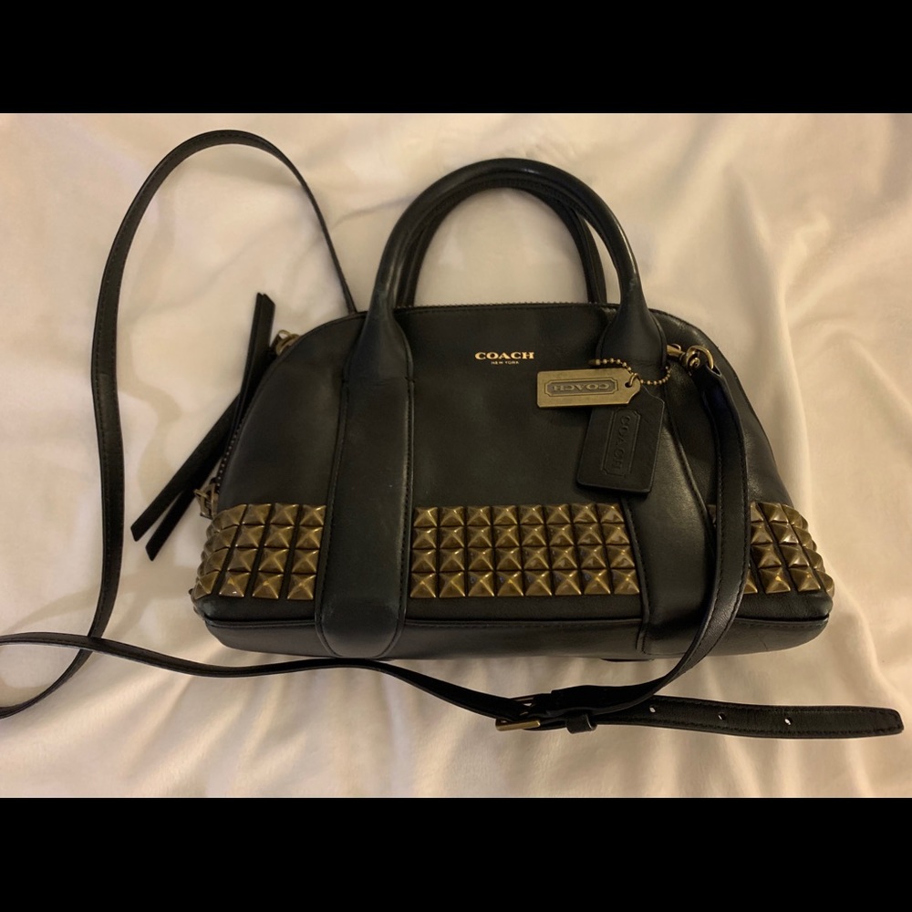 Over the shoulder studded black COACH purse